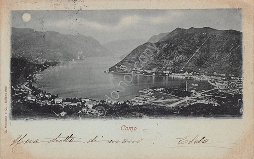 Cartolina Como Panorama 1900 azzurrata