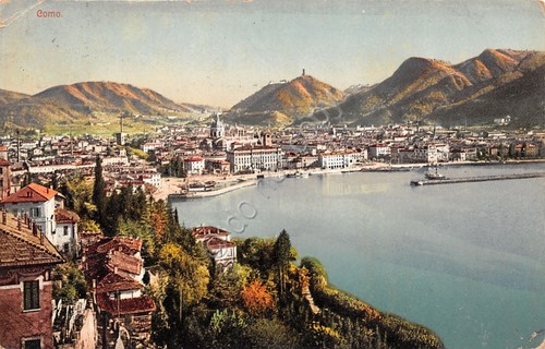 Cartolina Como panorama e lago illustrata 1910