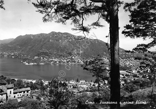 Cartolina Como panorama e primo bacino 1957