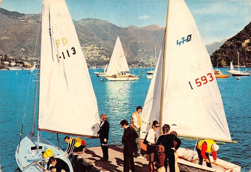 Cartolina Como Regata velica di chiusura animata 1980