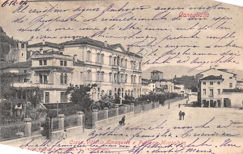Cartolina Conegliano Corso V. Emanuele Palazzo Montalban animata 1904