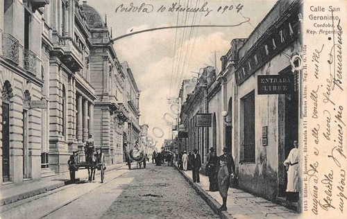 Cartolina Cordoba Argentina Calle San Geronimo animata 1901