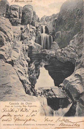 Cartolina Cordoba Argentina Cascata de Olain Timbro Beltrami 1904
