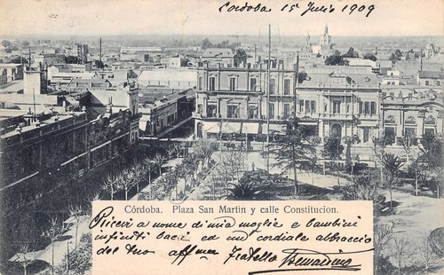 Cartolina Cordoba Argentina Plaza San Martin y calle Constitution 1909 …