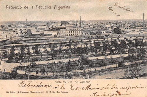 Cartolina Cordoba Argentina vista general 1900 circa