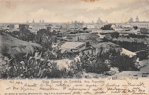 Cartolina Cordoba Argentina vista general 1904 Timbro Beltrami Casa Testoni