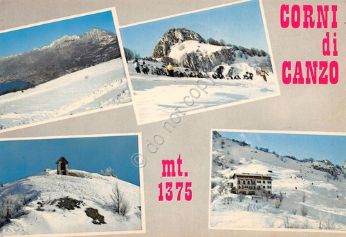 Cartolina Corni di Canzo vedute varie sci sciatori Timbro rifugio …