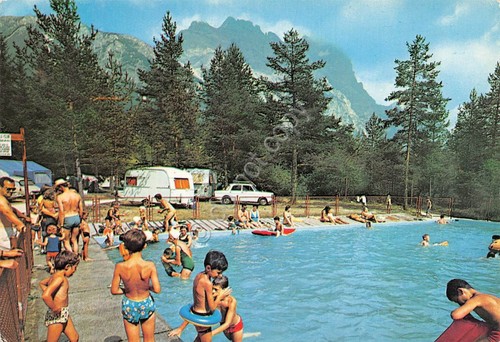 Cartolina Cortina Camping Dolomiti animata roulotte 1979 (Belluno)