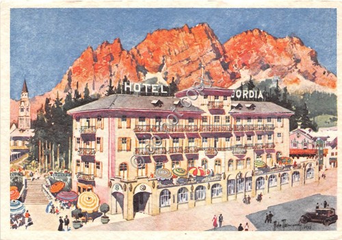 Cartolina Cortina d' Ampezzo Hotel Parc Concordia illustrata (Belluno)