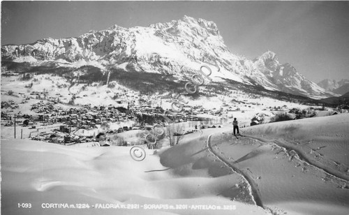 Cartolina Cortina Faloria Sorapis Antelao fuori piste da sci 1952 …