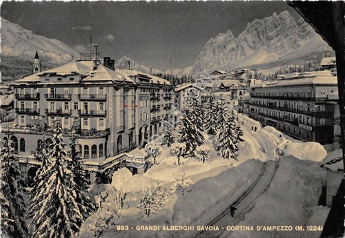 Cartolina Cortina Grandi Alberghi Savoia 1955 (Belluno)
