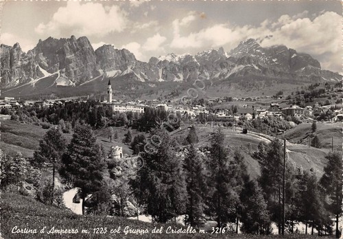 Cartolina Cortina Panorama con Gruppo del Cristallo 1949 (Belluno)