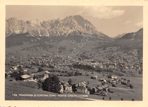 Cartolina Cortina Panorama e Monte Cristallo Foto Ghedina (Belluno)