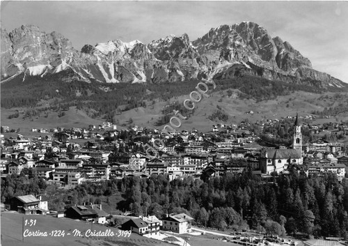 Cartolina Cortina panorama Monte Cristallo 1957 Foto Ghedina (Belluno)