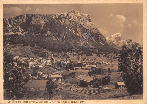 Cartolina Cortina verso Faloria Sorapis e Antelao 1939 Timbro targhetta …