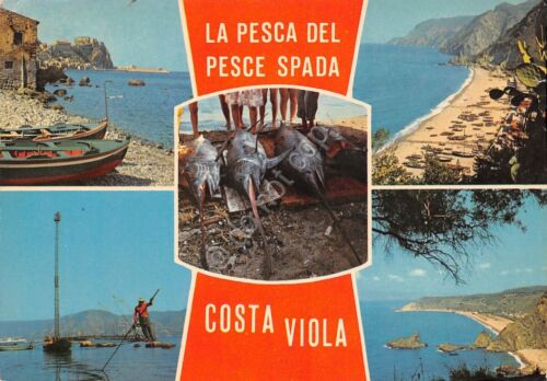 Cartolina Costa Viola Pesca del pesce spada 5 vedute 1981