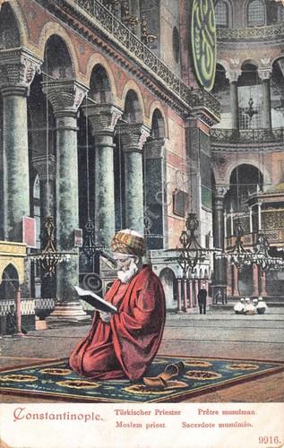 Cartolina Costantinopoli Moslem Priest illustrata Prete Mussulmano 1912