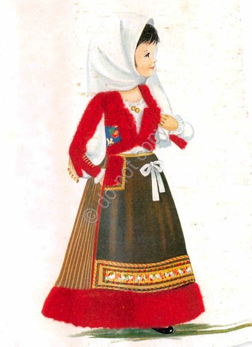 Cartolina Costumi Tradizionali Sardi donna abito e gilet con profili …