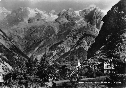 Cartolina Courmayeur frazione La Saxe panorama 1952