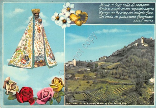 Cartolina Crea Monferrato Santuario veduta con Madonna (Alessandria)