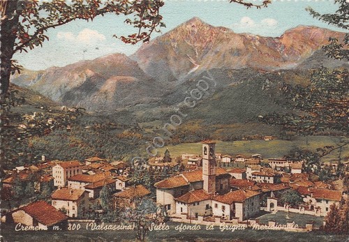 Cartolina Cremeno Panorama Grigna sullo sfondo 1961
