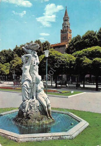 Cartolina Cremona Fontana delle Naiadi giardini pubblici anni '60