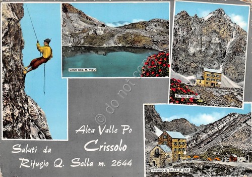 Cartolina Crissolo vedute Rifugio Sella scalatore (Cuneo)