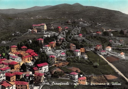 Cartolina Crocefieschi panorama e villini 1964 colorata