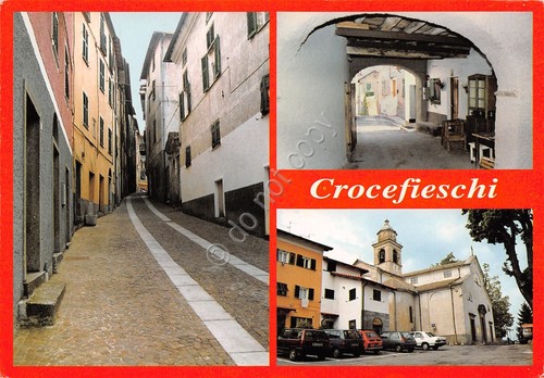 Cartolina Crocefieschi vedute paese timbro Trofeo Prada 2002