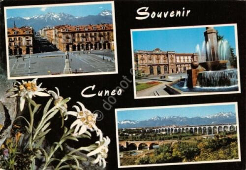 Cartolina Cuneo vedute Timbro targhetta 1980