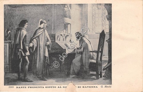 Cartolina Dante presenta Giotto al Signore di Ravenna Illustrata
