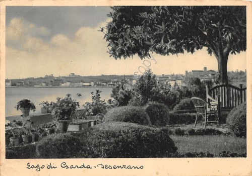 Cartolina Desenzano panorama lago da giardino 1935