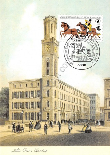 Cartolina Die Alte Post Hamburg Timbro filatelico 1985