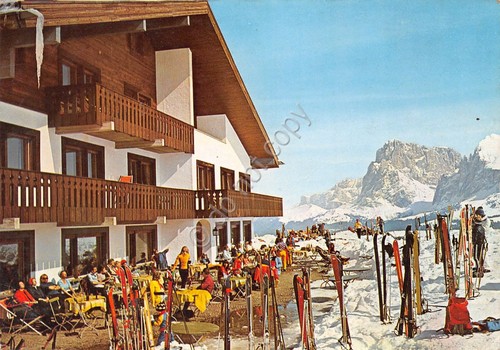 Cartolina Dolomiti Alpe di Siusi Hotel Panorama animata sci sciatori …