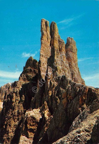 Cartolina Dolomiti Catinaccio Torri del Vajolet Timbro al retro 1975