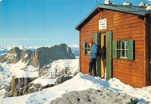 Cartolina Dolomiti di Sella Capanna Fassa al Piz Boè animata