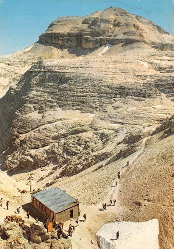 Cartolina Dolomiti Gruppo Sella Rifugio Forcella Pordoi