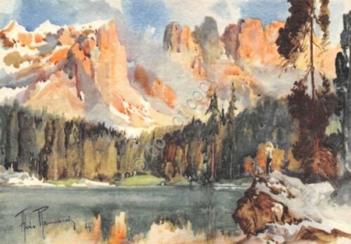 Cartolina Dolomiti Lago Carezza Illustrata Raimondi