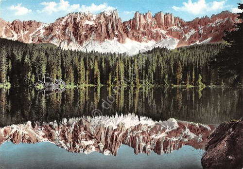 Cartolina Dolomiti Lago di Carezza con Latemar riflessi nel lago …