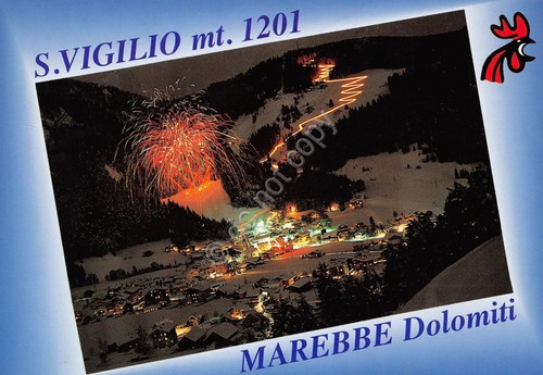 Cartolina Dolomiti S. Vigilio Marebbe notturno fuochi di artificio