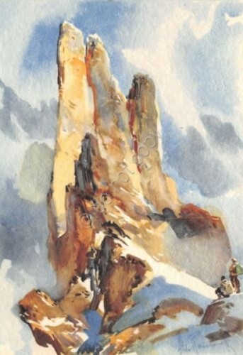 Cartolina Dolomiti Torri del Vajolet Illustrata Raimondi