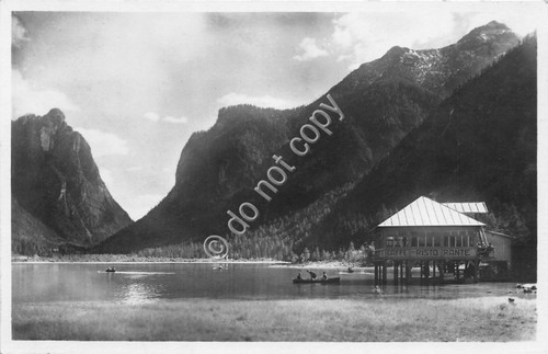 Cartolina Dolomiti Val Pusteria Lago Dobbiaco con Ristorante