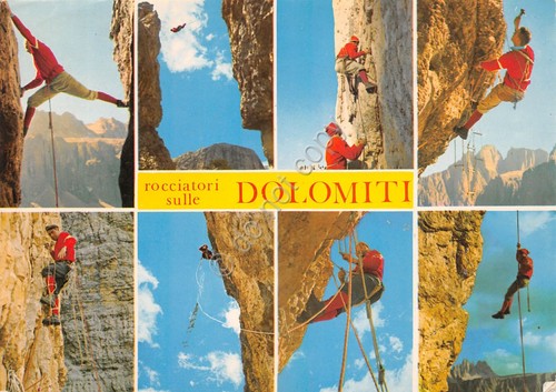 Cartolina Dolomiti vedute varie di rocciatori 1983 (Bolzano)