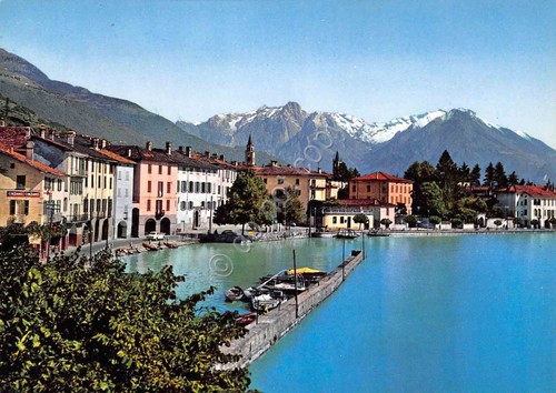 Cartolina Domaso vista della baia colorata