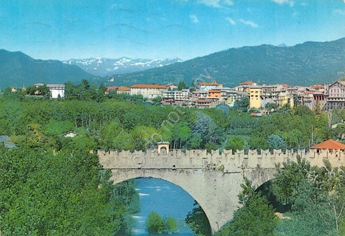 Cartolina Dronero Panorama paese e ponte vecchio 1978