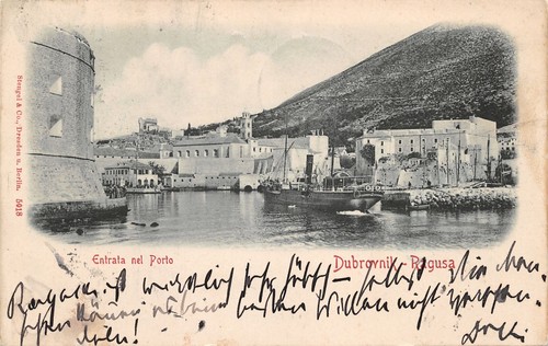 Cartolina Dubrovnik Ragusa Entrata nel porto 1901 ? Timbro Hotel …