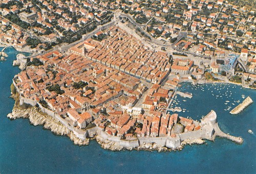 Cartolina Dubrovnik veduta aerea città anni '80