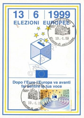 Cartolina Elezioni Europee 1999 timbro filatelico Milano giorno di emissione