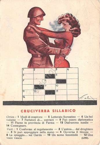 Cartolina Enigmistica - Cruciverba Illustrata Fierofante MIlitare 1944