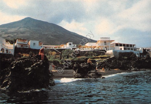 Cartolina Eolie Isola di Stromboli Villaggio Turistico dal mare anni …